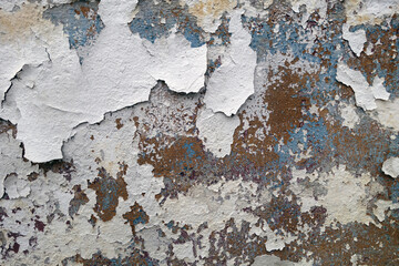 Сement wall with peeling paint and plaster.