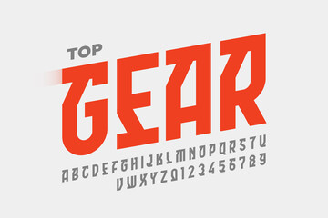 Speed style font design, alphabet letters and numbers vector illustration