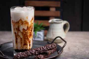 Iced Brown Sugar Fresh Milk Drink in a Clear Glass