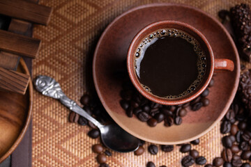 Obraz na płótnie Canvas hot black coffee, top view