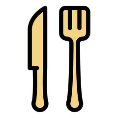 Knife and fork icon. Outline knife and fork vector icon color flat isolated