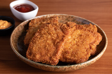 Battered Fish Fillet with Tomato Sauce copy space