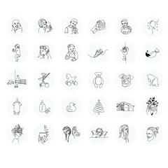 Mother Blog Instagram Highlights cover icons. Mom line art  icons. Motherhood Outline. Vector