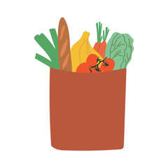 Food products in paper bag. Hand drawn vector illustration.