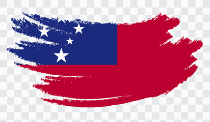 Grunge brush stroke with  SAMOA national flag. Watercolor painting flag,poster, banner of the national flag. Style watercolor drawing. Vector isolated on transparent background.