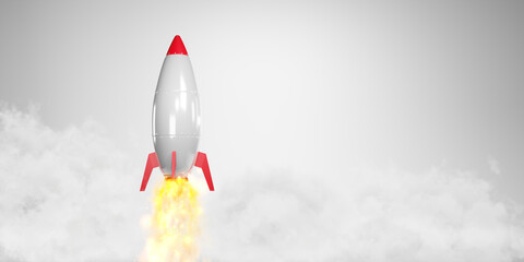 Cartoon rocket take off. start up concept, 3d rendering