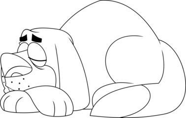 Outlined Saint Bernard Dog Cartoon Character Sleeping. Vector Hand Drawn Illustration Isolated On Transparent Background