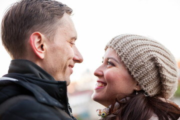 Portrait of   woman and   man   in   autumn