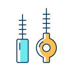 Interdental brushes RGB color icon. Cleaning out food particles and plaque. Preventing tooth disease risk. Toothbrushing. Keeping gums healthy. Isolated vector illustration. Simple filled line drawing