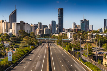Fototapeta na wymiar Brisbane City, Queensland Australia Downtown Region Freeway Highway Lights streaks cars vehicle headed to city