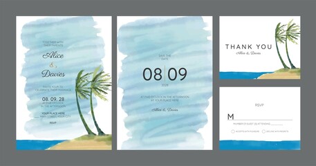 wedding cards, invitation. Save the date sea style design. Romantic beach wedding summer background	

