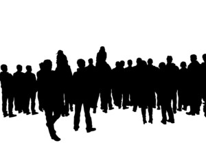 Spectators on concert. Silhouettes of people on white background