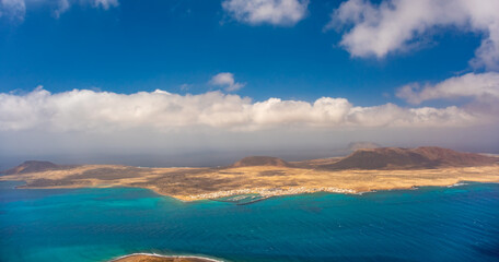 Aerial panorama of La Graciosa island. Canary islands