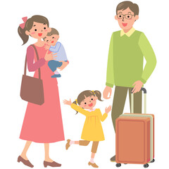 旅行に出かけるファミリー