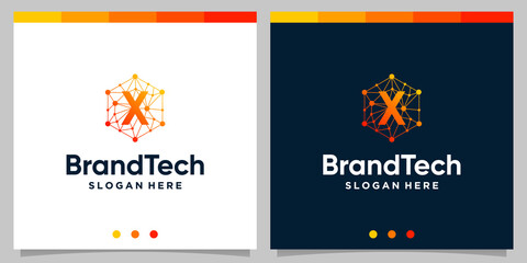 Blockchain technology abstract logo gradient with initial letter logo. Premium Vector