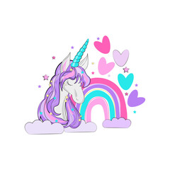 cute unicorn on rainbow background 