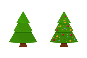 Christmas tree with and without garlands. Christmas. Holiday
