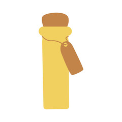 Vintage yellow small bottle, jar for drinks, spices, potions. Colorful vector isolated illustration hand drawn. Love potion, elixir, cosmetic container