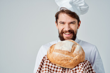 bearded man chef kitchen Job light background