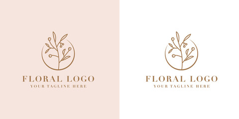 Botanical Hand Drawn collection Logo with Wild Flower and Leaves. Logo for spa and beauty salon, boutique, organic shop, wedding, floral designer, interior, photography, cosmetic. vector illustration