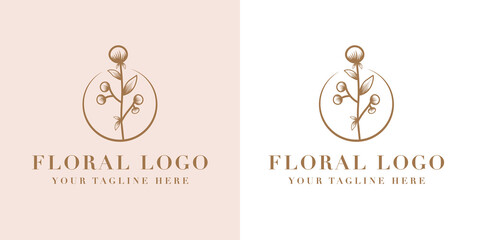 Botanical Hand Drawn collection Logo with Wild Flower and Leaves. Logo for spa and beauty salon, boutique, organic shop, wedding, floral designer, interior, photography, cosmetic. vector illustration
