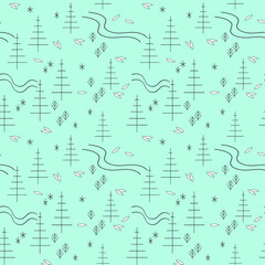 Winter seamless pattern line color