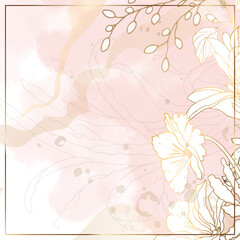 Floral minimal background. For use on social networks. Watercolor square pink background. Vector illustration.