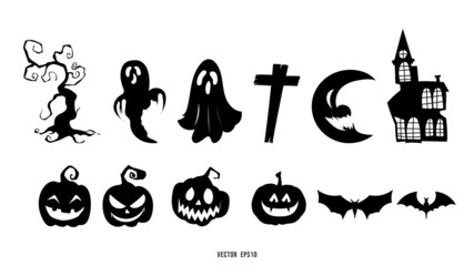 Set of Halloween elements in Halloween day hand drawn Flat cartoon flat style. illustration Vector EPS 10