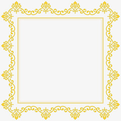 Classic square golden frame with arabesques and orient golden elements. Abstract ornament with place for text. Vintage pattern