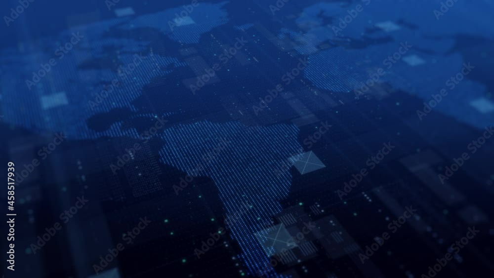 Poster world map technology background, big data visualization, digital grid business concept