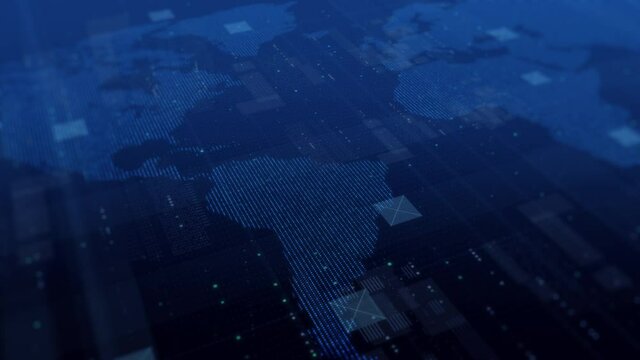 world map technology background, big data visualization, digital grid business concept