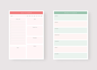 Daily and weekly planner template. Set of planner and to do list. Modern planner template set. Vector illustration.