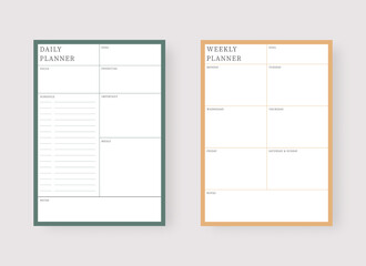 Daily and weekly planner template. Set of planner and to do list. Modern planner template set. Vector illustration.
