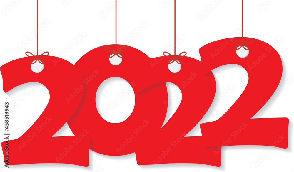 Wall mural Happy new year 2022 with red numbers and ribbons - Wall murals