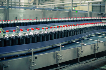 Fototapeta premium Beverage factory interior. Conveyor.