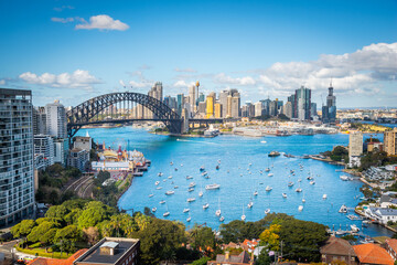 Naklejka premium Sydney harbour bridge, Panorama view of Sydney city skyline with Sydney harbour bridge north shore in Australia