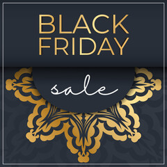 Baner Template For Black Friday in dark blue with abstract gold pattern