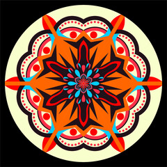 Vector hand drawn doodle mandala. Ethnic mandala with colorful tribal ornament