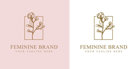 Botanical Hand Drawn collection Logo with Wild Flower and Leaves. Logo for spa and beauty salon, boutique, organic shop, wedding, floral designer, interior, photography, cosmetic. vector illustration