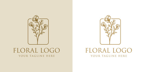 Botanical Hand Drawn collection Logo with Wild Flower and Leaves. Logo for spa and beauty salon, boutique, organic shop, wedding, floral designer, interior, photography, cosmetic. vector illustration