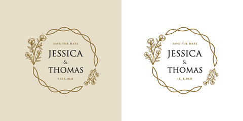 Botanical Hand Drawn collection Logo with Wild Flower and Leaves. Logo for spa and beauty salon, boutique, organic shop, wedding, floral designer, interior, photography, cosmetic. vector illustration