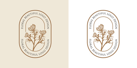 Botanical Hand Drawn collection Logo with Wild Flower and Leaves. Logo for spa and beauty salon, boutique, organic shop, wedding, floral designer, interior, photography, cosmetic. vector illustration