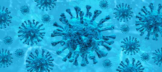 Coronavirus covid-19 under the microscope. Science epidemic infection concept. 3D rendered illustration