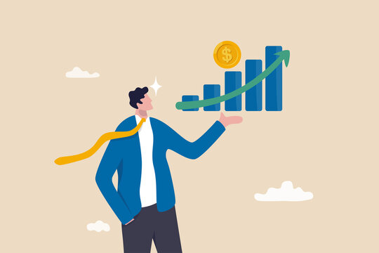 Investment profit growth, financial advisor or wealth management, make money to get rich or increase earning or income concept, confidence businessman investor holding big rising profit growth graph.