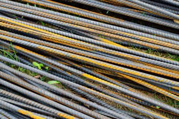 Construction fittings. Rusty metal. Steel bars. Scrap metal. Rusty iron.