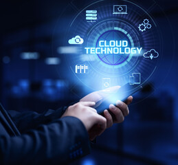 Cloud technology computing networking internet concept on vr screen.