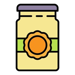 Plum jam jar icon. Outline plum jam jar vector icon color flat isolated