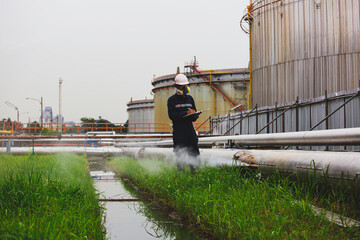 Male worker inspection visual pipeline oil and gas corrosion rust through socket tube steam gas...