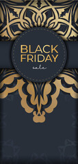 Dark blue black friday sale advertisement template with luxury gold ornaments