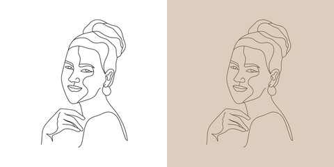 Vector minimalist style continuous one line art portrait. Line flower, woman Hand drawn abstract feminine print. Use for wall decor, beauty logo, poster illustration, card, t-shirt print 